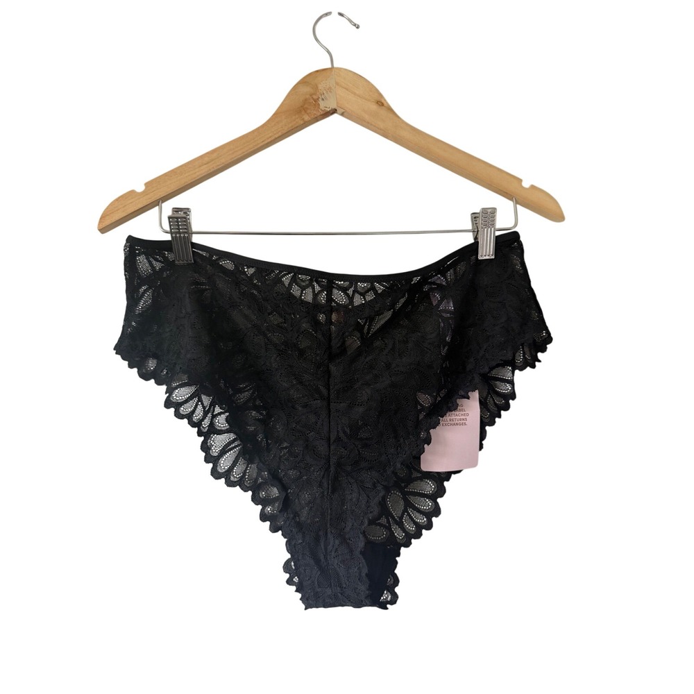 Savage X Fenty Black Floral Lace High Waist Panty with Logo Charm NWT 1X